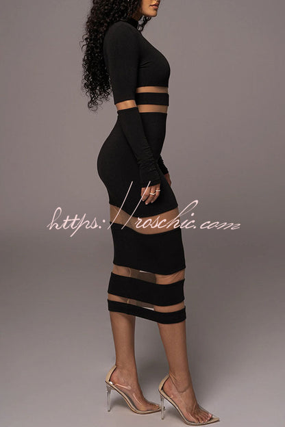 Noir the One High Neck Long Sleeve Midi Dress