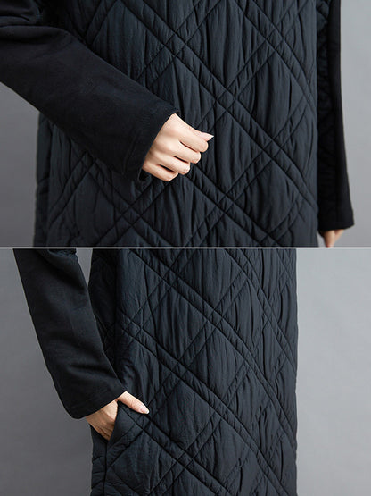 Simple Split-joint High-neck H-line Quilted Midi Dress