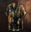 Bohemian Style Plant And Flower Pattern Men's Retro Cotton And Linen Shirt elevenforest