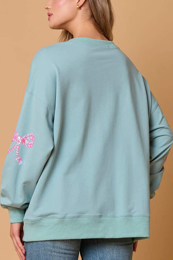 Christmas Bow Sequin Loose Long-sleeved Sweatshirt