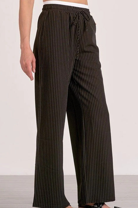 Stripe Patchwork Drawstring Waist Straight Pants