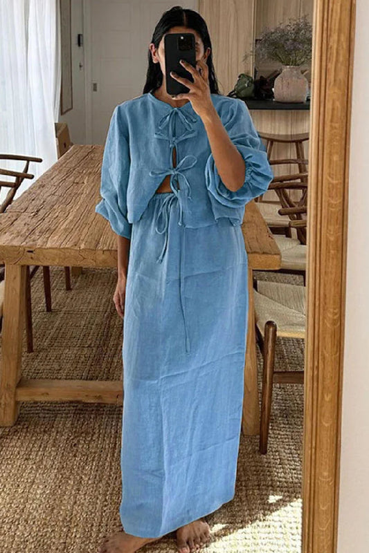 Retro Puff Sleeve Two Piece Set