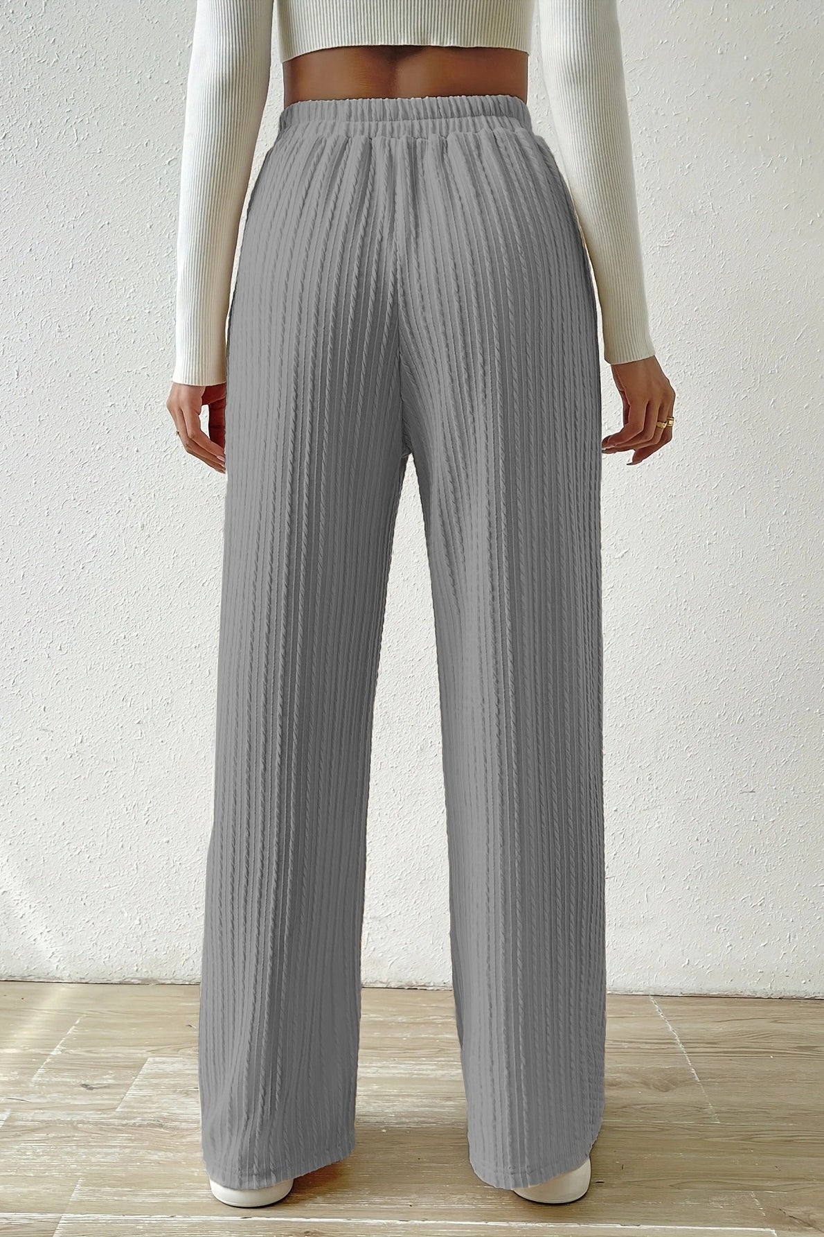 Elastic High Waist Straight Leg Knit Pants