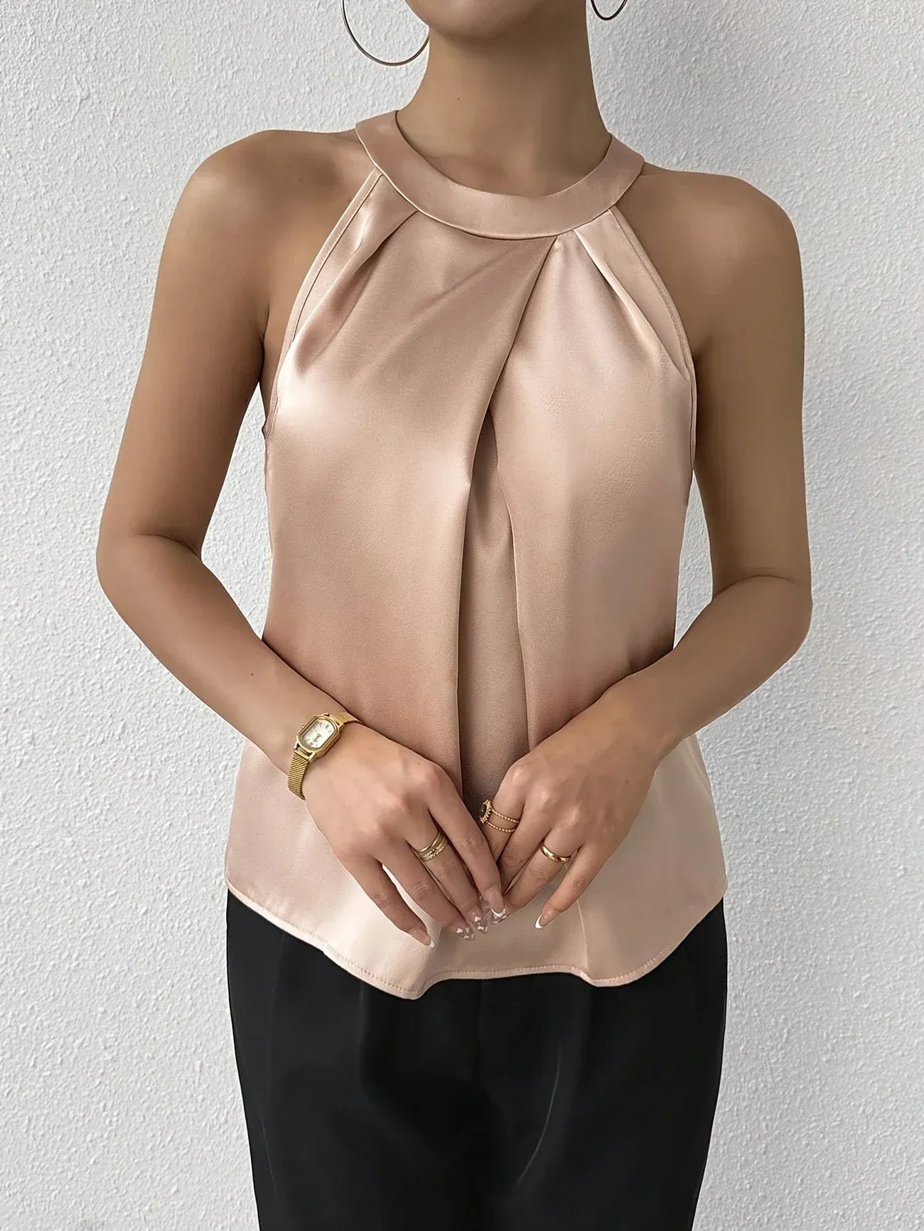 Avielle Halter Neck Blouse — Sleeveless Satin Finish Top for