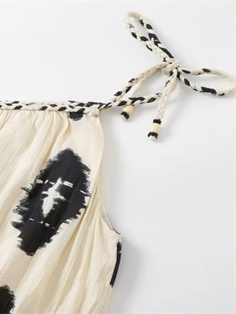 Summer Printing Suspender Maxi Dresses One Shoulder Backless Irregular Beach Dress Female Loose Long Dresses