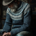 Vintage Norwegian Knit Fair Isle Jacquard Crew Neck Sweater elevenforest