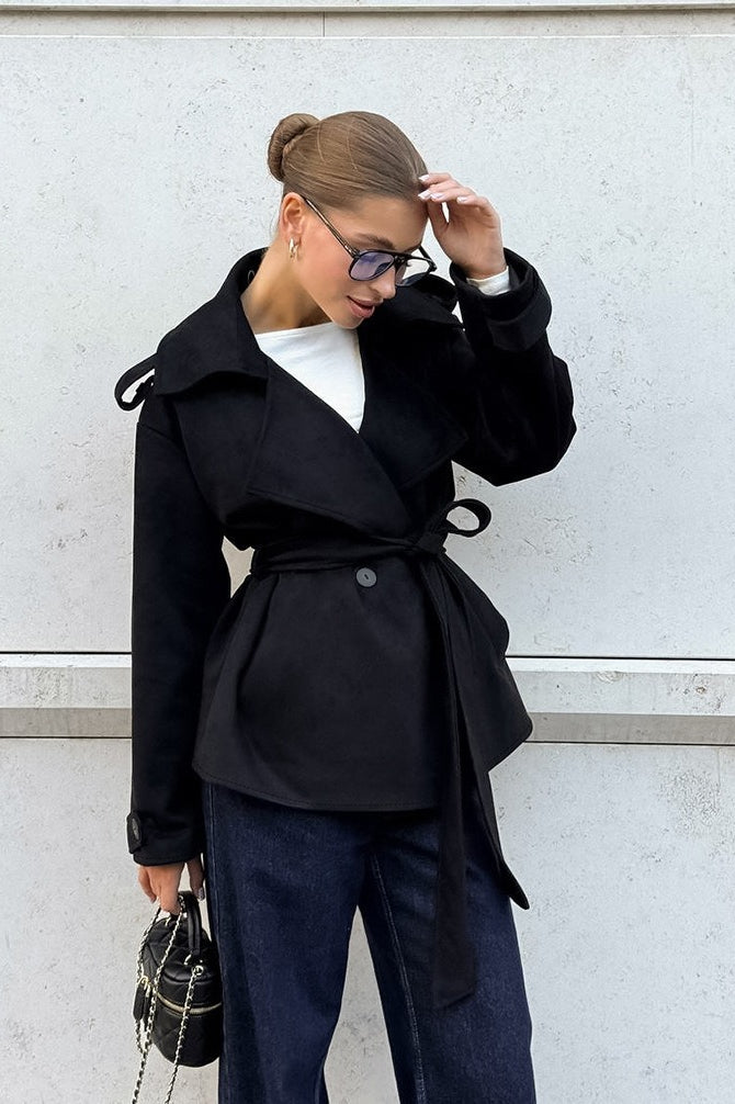 Suede Tie Waist Thickened Warm Coat