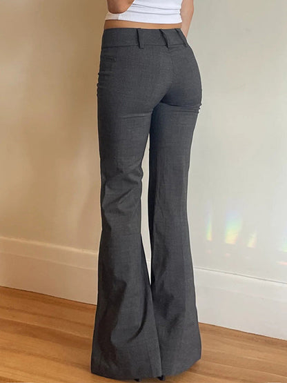 Dark Grey Pleated Flare Leg Pants