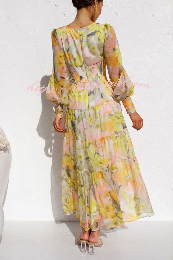 Olena Abstract Balloon Sleeves Maxi Dress