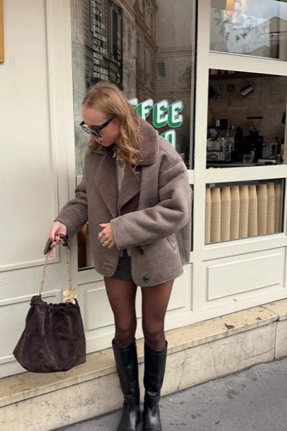 Faux Shearling Collared Coat