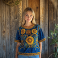 Vintage Sunflower Ethnic Floral Linen T-shirt elevenforest