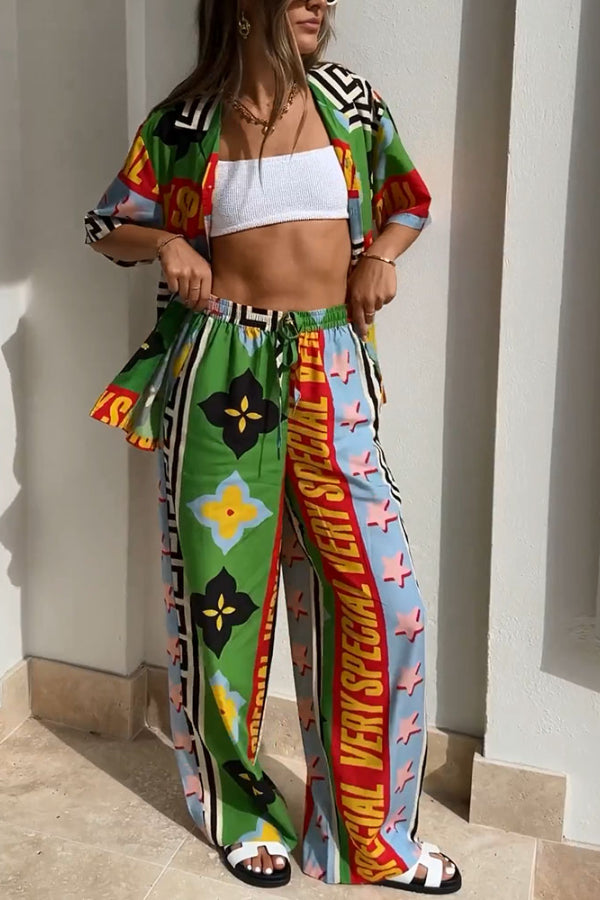 Contrast Print Two Piece Set