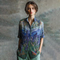 Women's Oil Painting Floral Contrast Color Sequined Shirt elevenforest