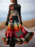 Comstylish Boho Floral Crochet Colorful Striped Maxi Sweater Dress