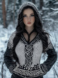 Women's Celtic Knot Jacquard Cozy Knit Hooded Sweater artswardrobe