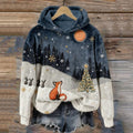 Comstylish Forest Snow Fox Christmas Tree Plush Hooded Sweater