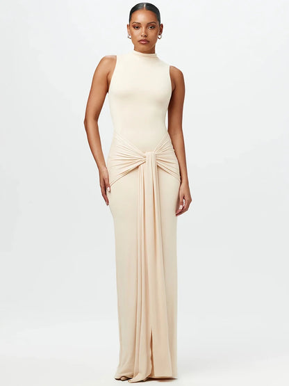Half High Collar Irregular Tank Dress for New Sleeveless Bodycon Ruched Long Dress