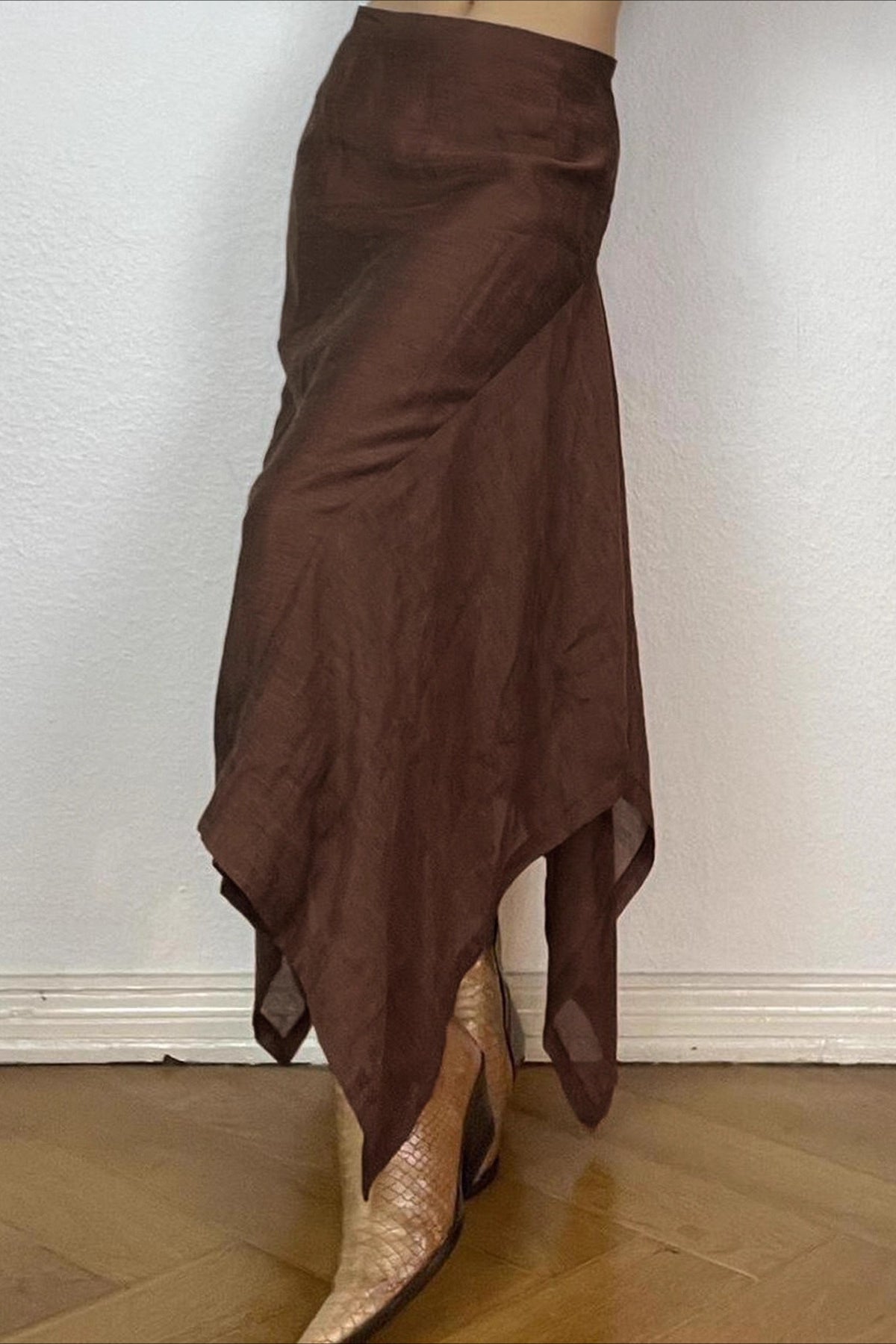 Color Irregular Hem Maxi Skirt