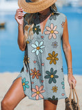Flower Women's Print Casual Cotton And Linen 3/4 Sleeve Shirt