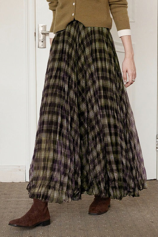 Plaid A-line Maxi Skirt