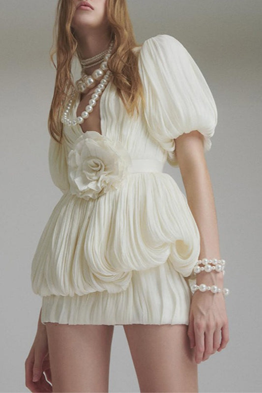 High Waist Ruched 3d Mini Dress