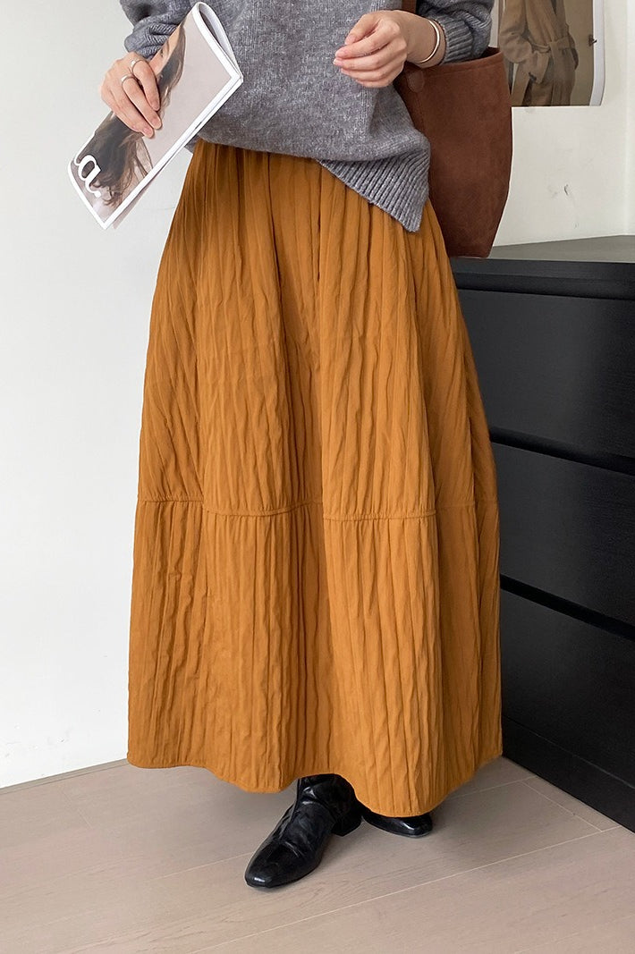 Quilted Cotton Puffer Midi Skirt