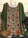Comstylish Vintage  Floral  Print Casual Linen Blend Shirt