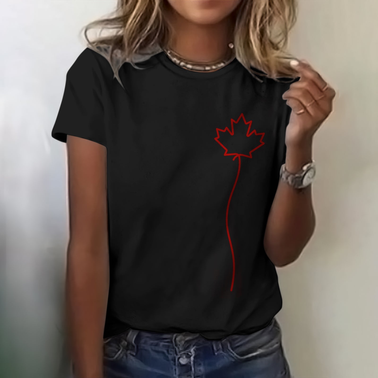 Vintage Canadian Maple Leaf Flag Print Short Sleeve T-shirt elevenforest