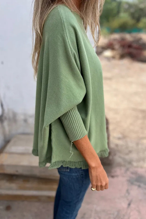Color Loose Long Sleeve Lace Knitted Sweater
