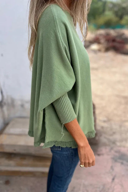 Color Loose Long Sleeve Lace Knitted Sweater