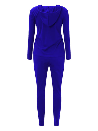 Spring Two Piece Sets Outfits Hooded Collar Zipper Design Long Sleeve Tracksuit With Kangaroo Pocket