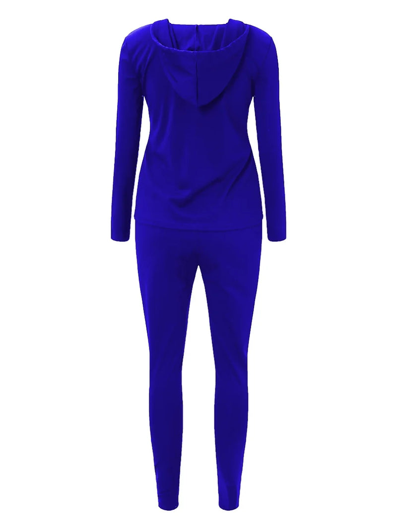 Spring Two Piece Sets Outfits Hooded Collar Zipper Design Long Sleeve Tracksuit With Kangaroo Pocket