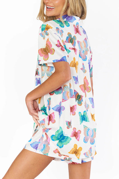 Summer Adventures Unique Print Pocket Loose Shirt and Elastic Waist Shorts Pj / Vacay Set