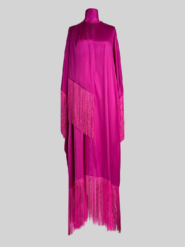 Batwing Sleeves Loose Color Split-joint Tasseled High Neck Evening Dresses Maxi Dresses