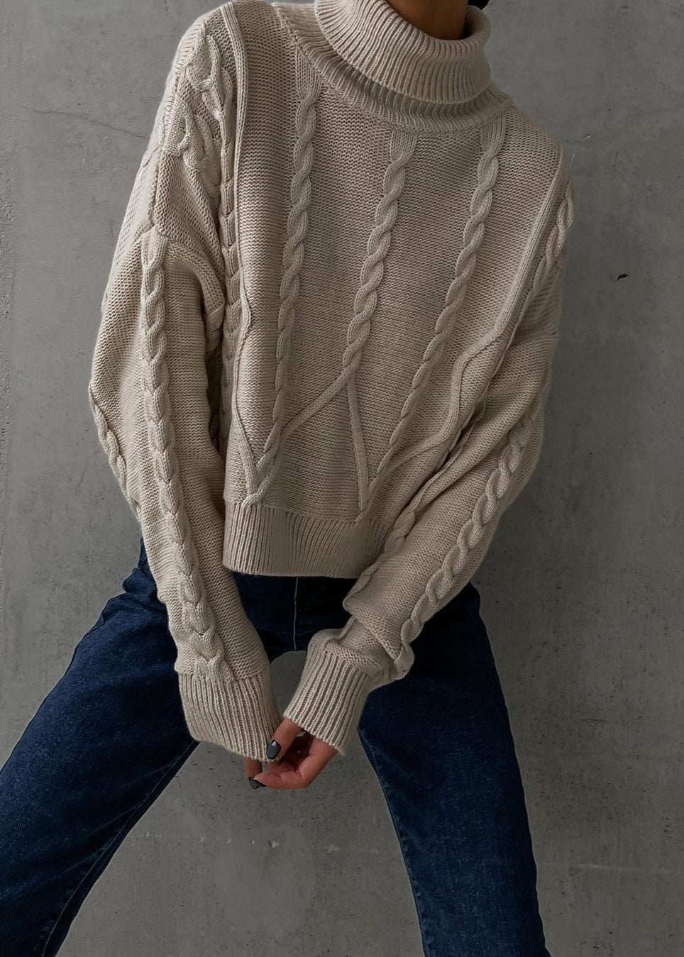 Cable Knit Cropped Turtleneck Sweater – ’s Chunky Knit Pullover