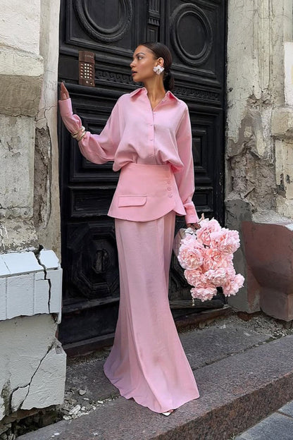 Creative Street Style Long Sleeve Shirtdress Two Piece Set