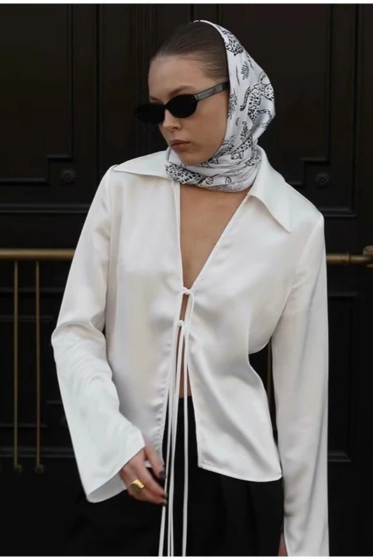V-neck Tie-front Blouse