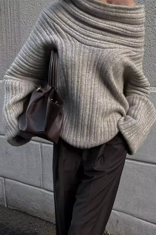 Fashionable Irregular Collar Loose Knitted Sweater