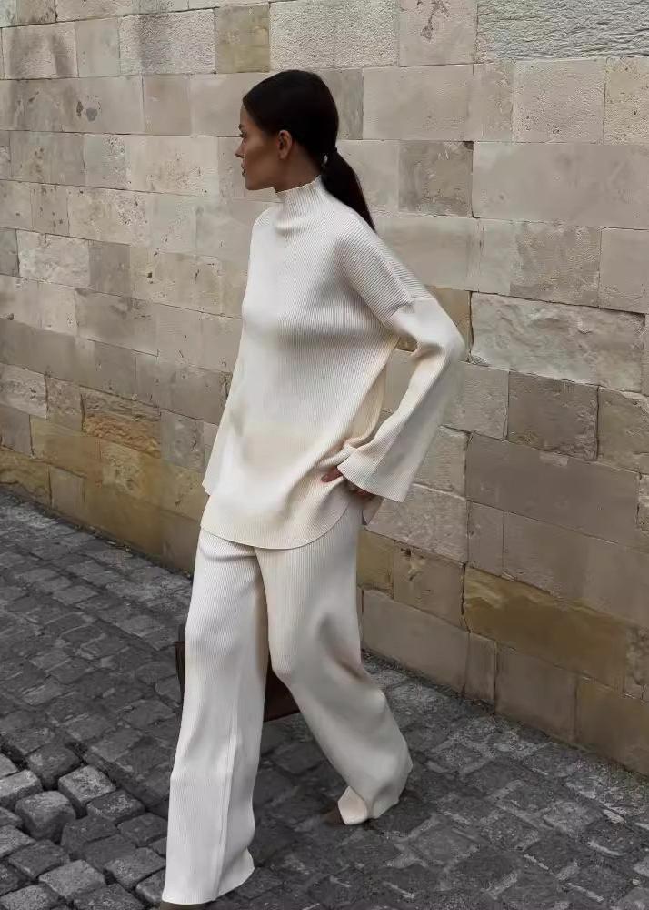 Turtleneck Sweater & Wide-leg Pants Set