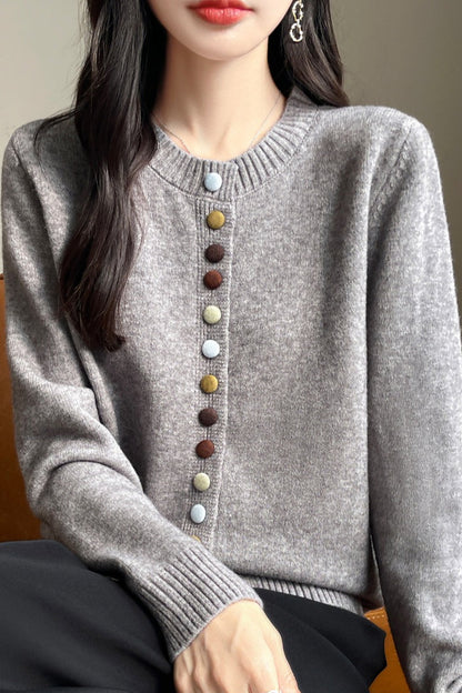 Color Button Velvet Cardigan