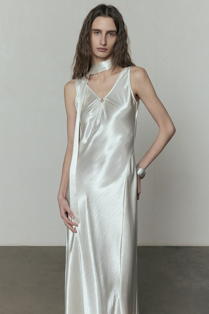 Simple Satin V Neck Loose Maxi Dress