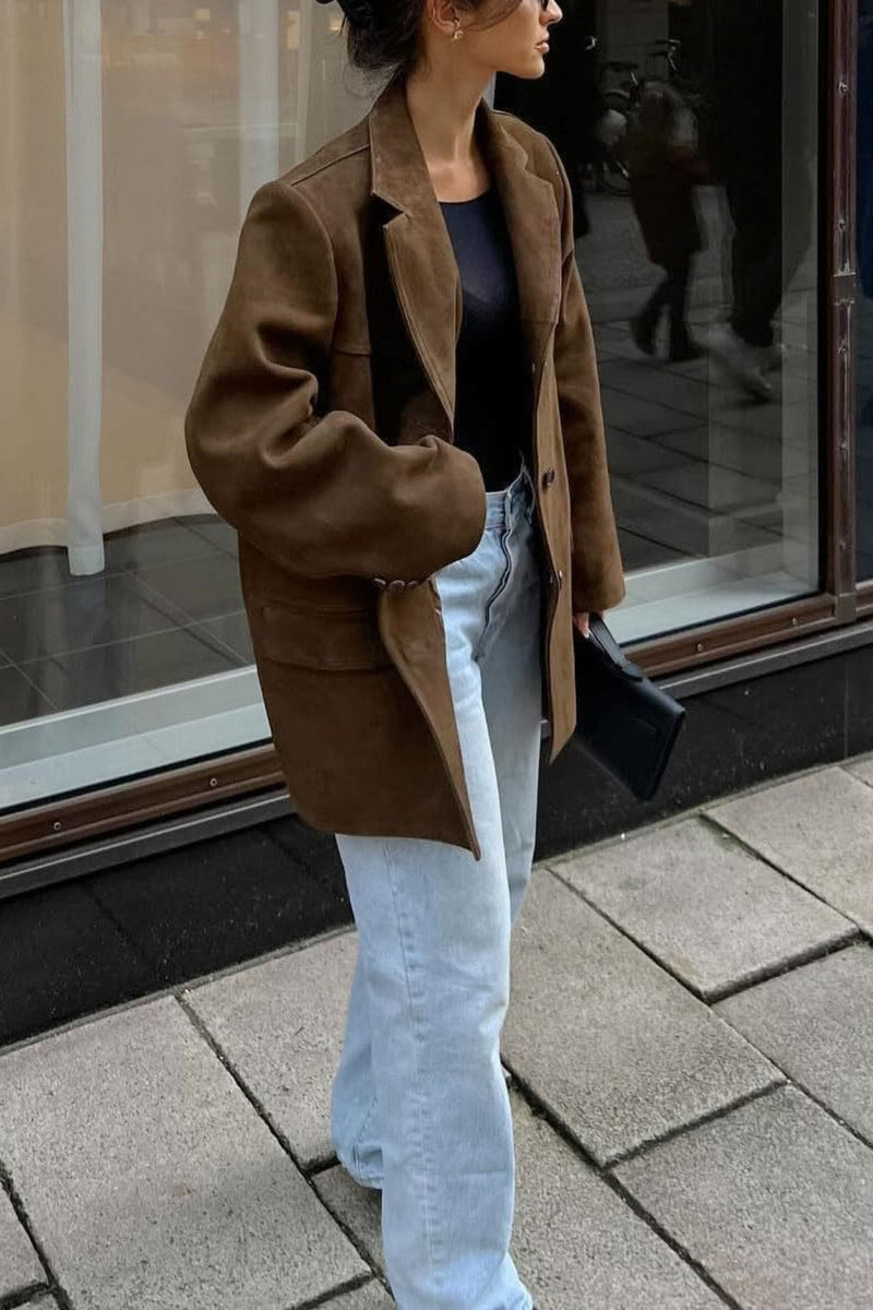 Brown Suede Retro American Blazer Style Coat