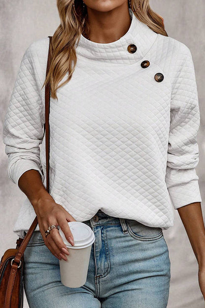 Color Plaid Turtleneck Button Sweatshirt