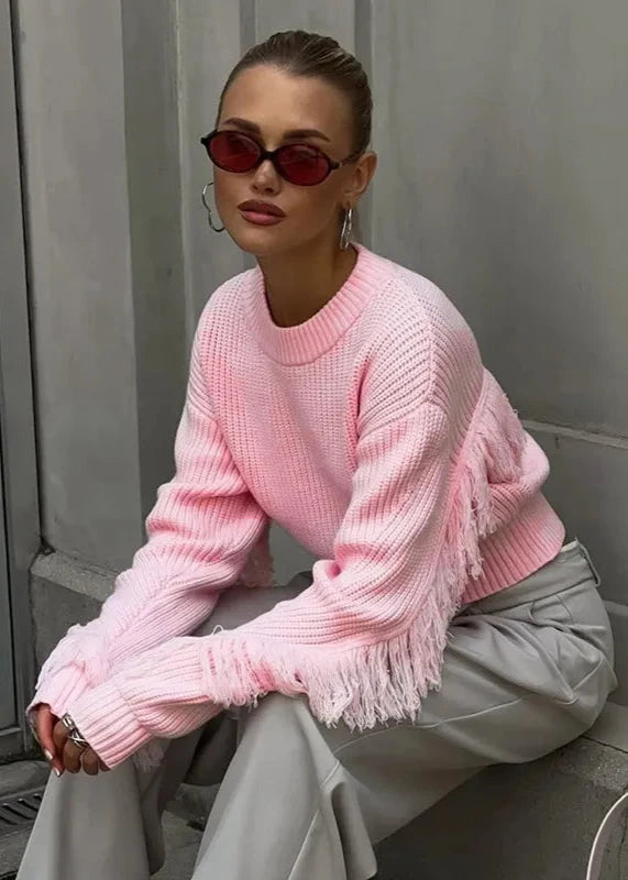 Woolen Elegance - Tassel-trimmed Sweater