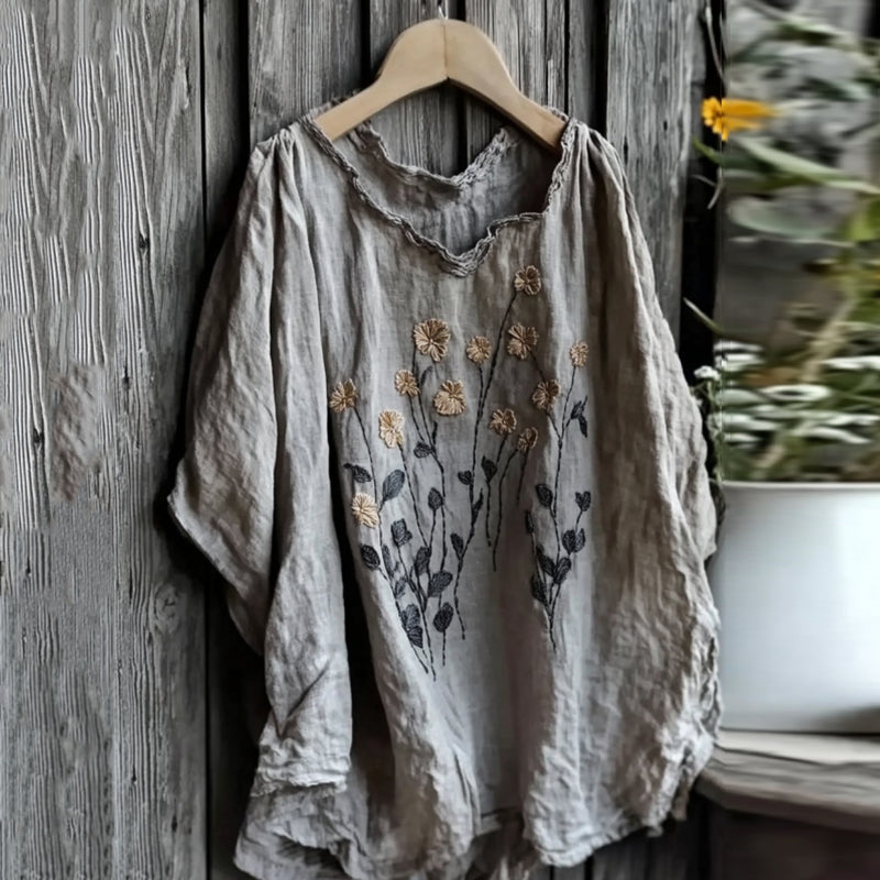Vintage Floral Embroidered Short Sleeve Comfy Shirt elevenforest