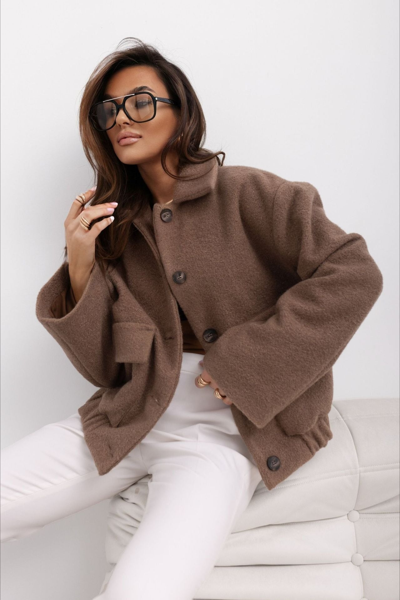 Wool Pocket Elastic Snap Coat