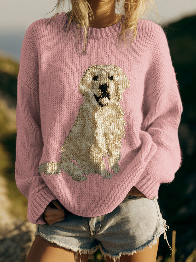 Classic Fuzzy Golden Retriever Dog Felt Cozy Knit Sweater elevenforest