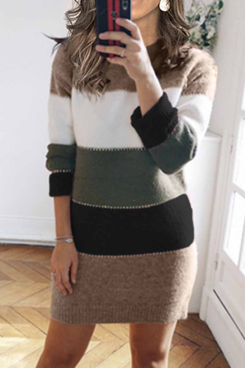 Splicing Contrast Mini Dress（3 Colors）