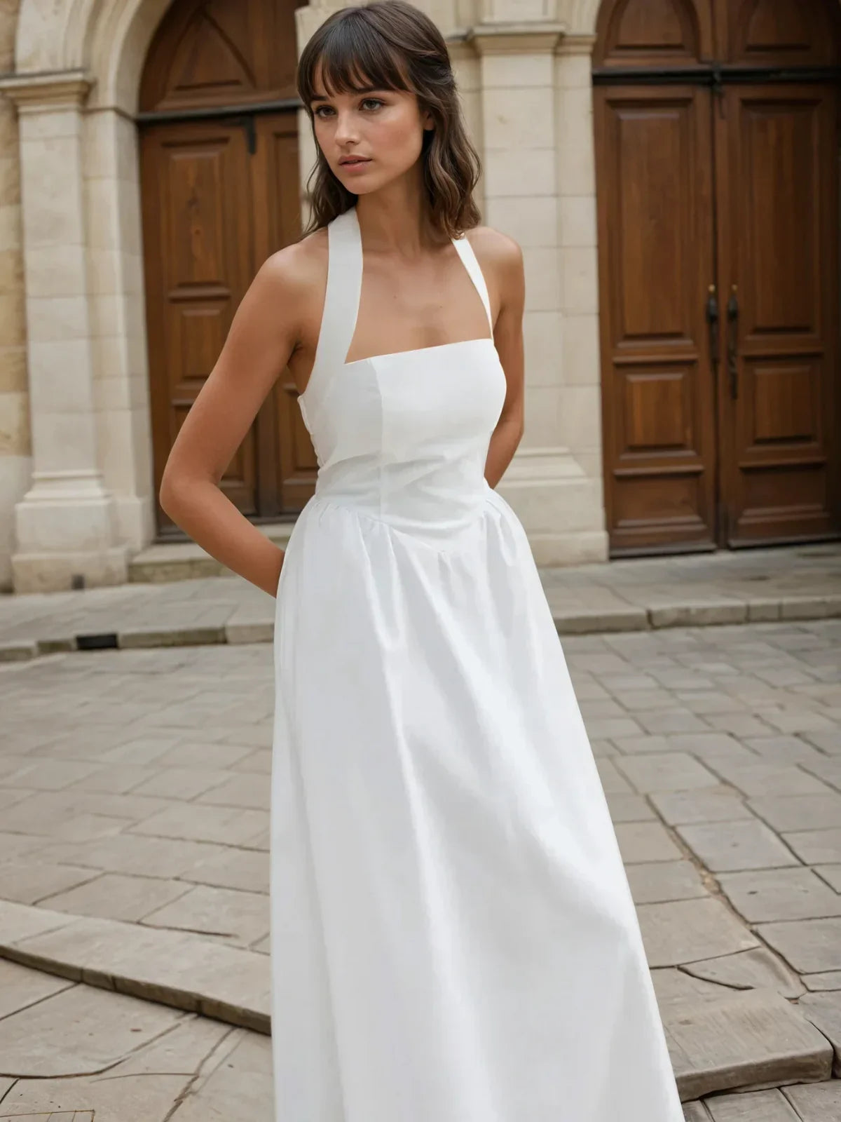 Simple and Cotton & Linen Halter a Line Long Dress