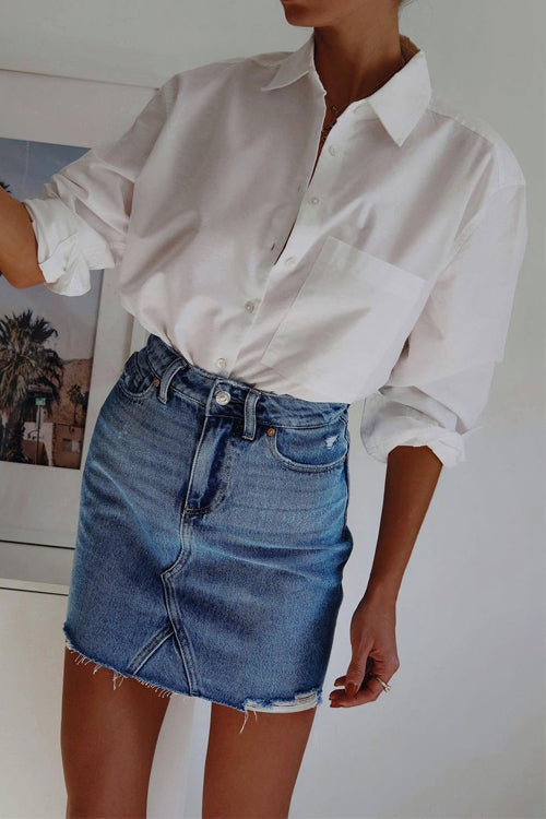 Raw Hem Ripped Denim Mini Skirt